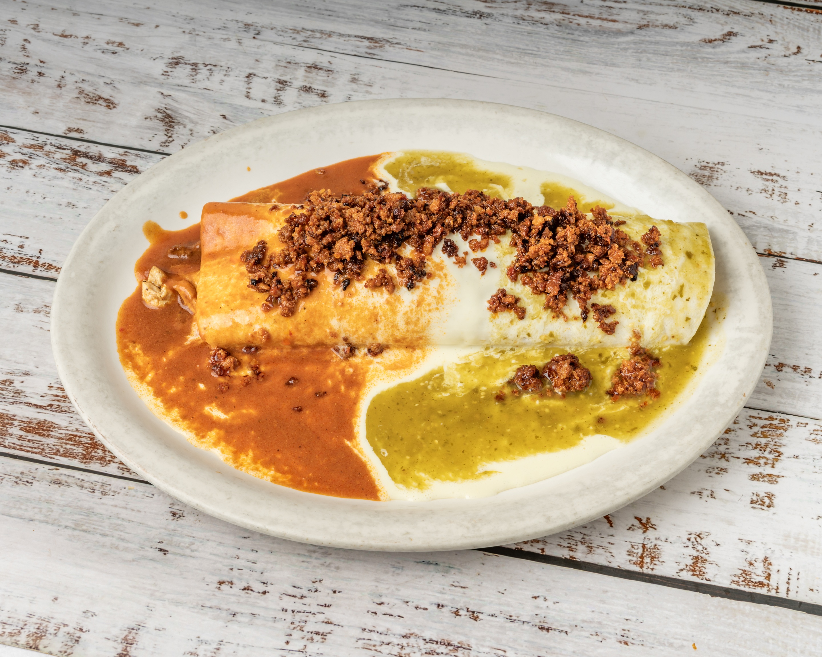 Burrito Bandera — steak, chicken & shrimp